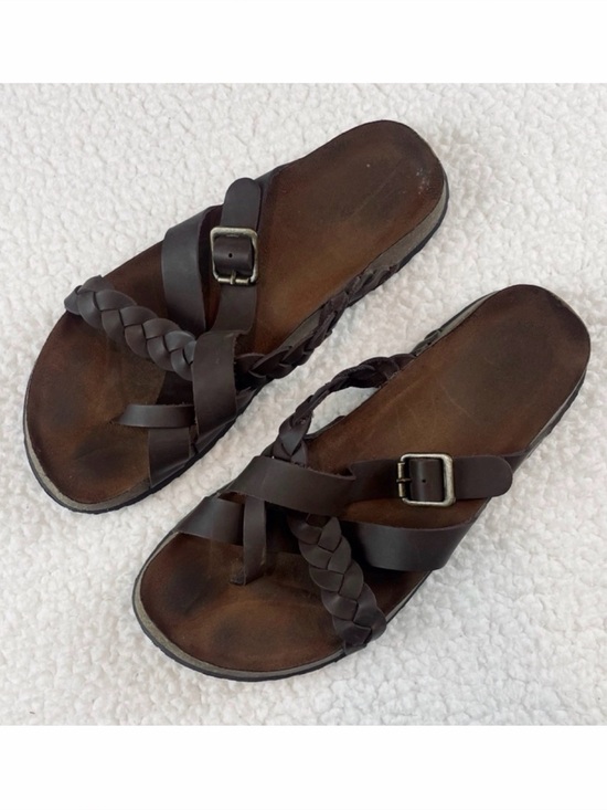 Kohl's Shoes - KOHL’S • Dark Brown Leather Strappy Criss-Cross Slide Sandals, 9